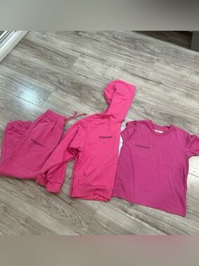 Pangaia Bright Pink Hoodie, Tee & Joggers Set